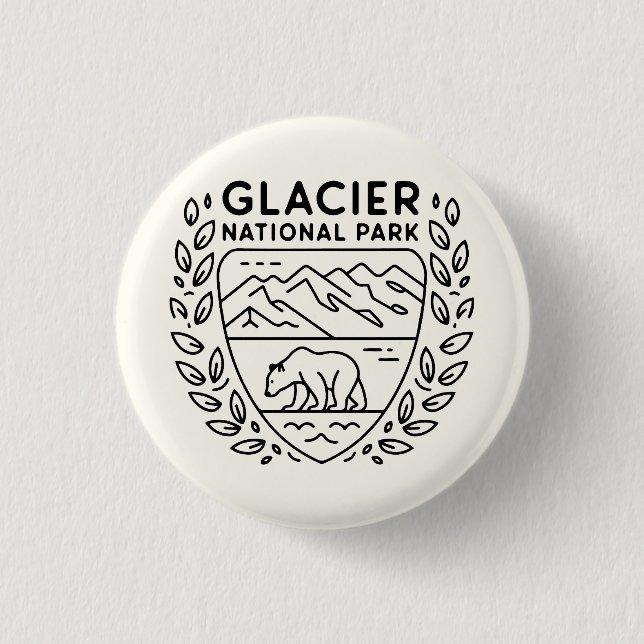 Glacier National Park Bear Emblem 1 Inch Round Button (Front)