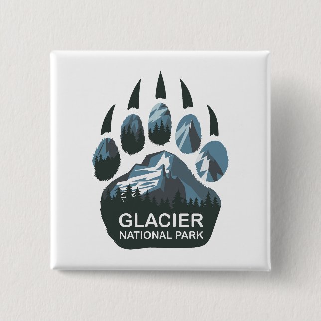 Glacier National Park Bear Paw 2 Inch Square Button (Front)