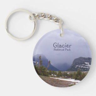 Glacier National Park Blue Clouds and Alpine Trees Keychain