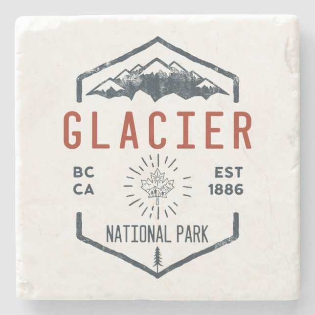 Glacier National Park Canada Vintage Distressed Stone Coaster (Front)