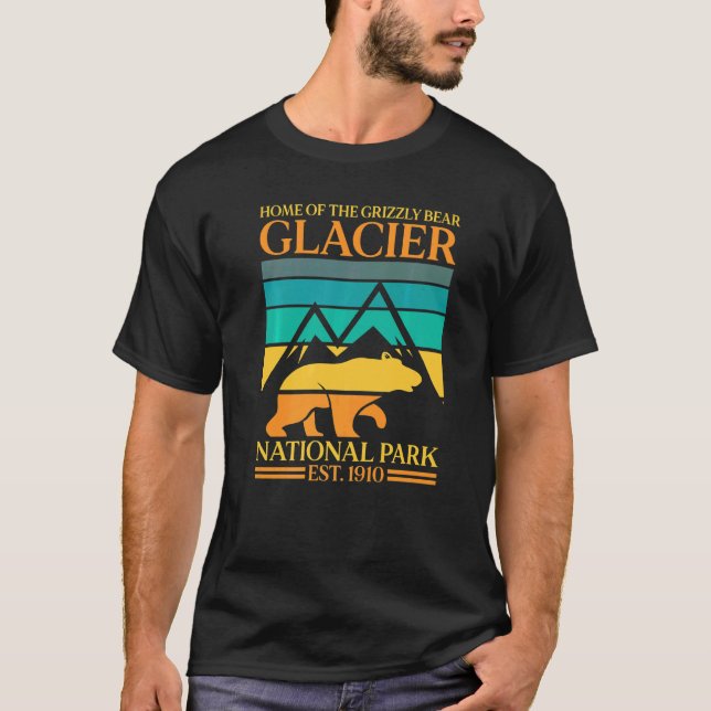 Glacier National Park Grizzly Bear Hiking Vacation T-Shirt (Front)