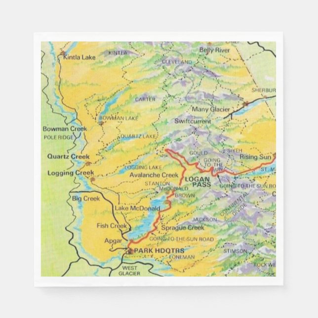Glacier National Park Map Napkin (Front)