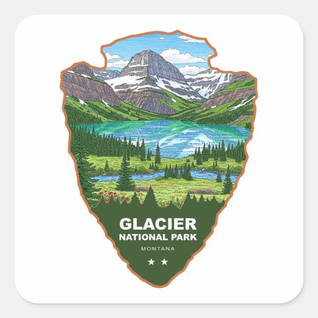 Glacier National Park Montana Arrowhead Square Sticker (Front)