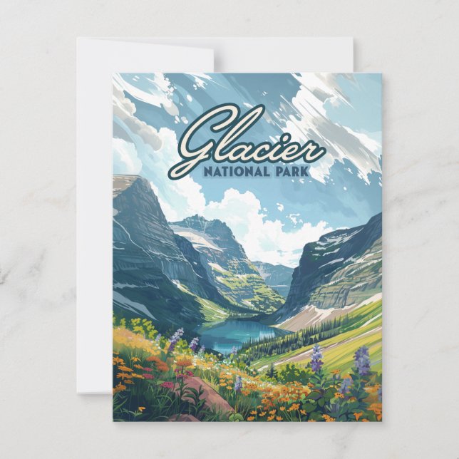 Glacier National Park Montana Lake Retro Card (Front)