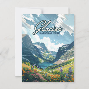Glacier National Park Montana Lake Retro Card