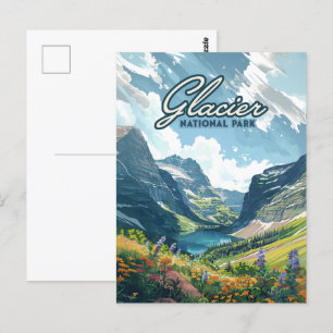 Glacier National Park Montana Lake Retro Postcard