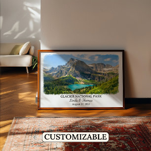 Glacier National Park Montana Poster, Watercolor Poster