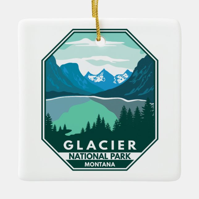 Glacier National Park Montana Retro Emblem Ceramic Ornament (Front)
