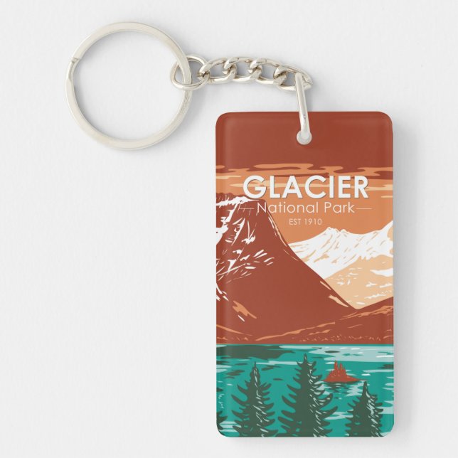 Glacier National Park Montana Vintage Double Sided Keychain (Front)