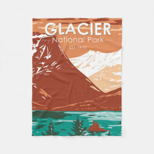 Glacier National Park Montana Vintage Fleece Blanket