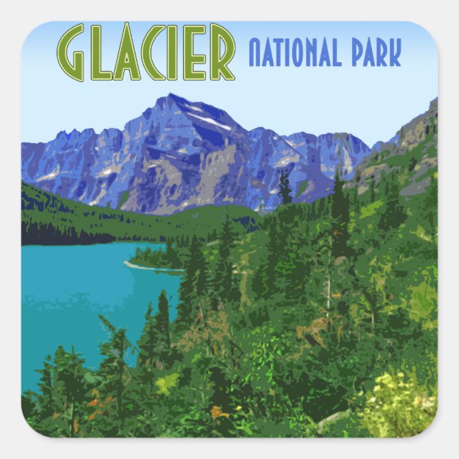 Glacier National Park Montana Vintage Square Sticker (Front)