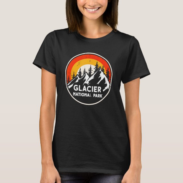 Glacier National Park Mountain Trees & Sun Camping T-Shirt (Front)
