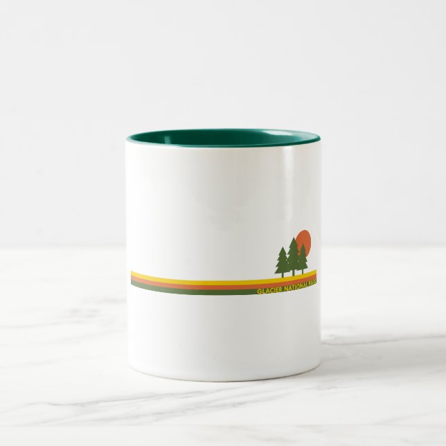 Glacier National Park Pine Trees Sun Two-Tone Coffee Mug (Center)