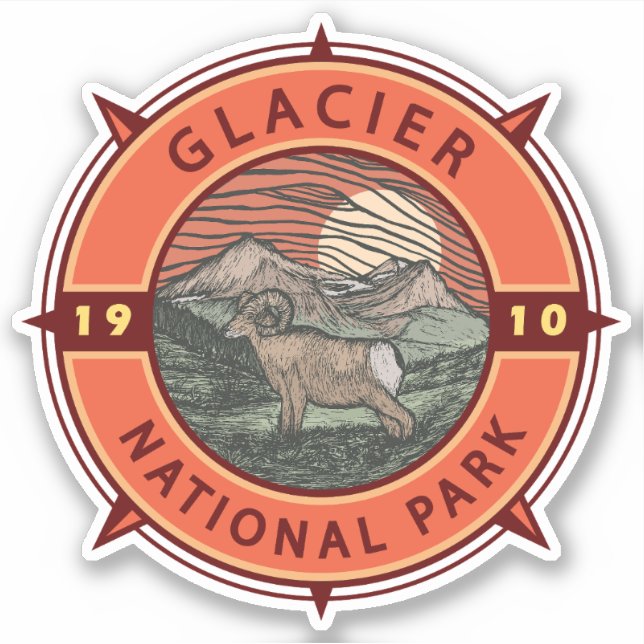 Glacier National Park Retro Bighorn Sheep Compass (Front)