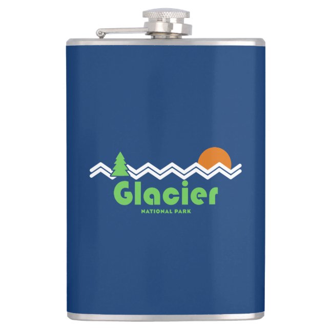 Glacier National Park Retro Hip Flask (Front)