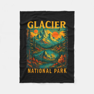 Glacier national park retro mountain travel fleece blanket