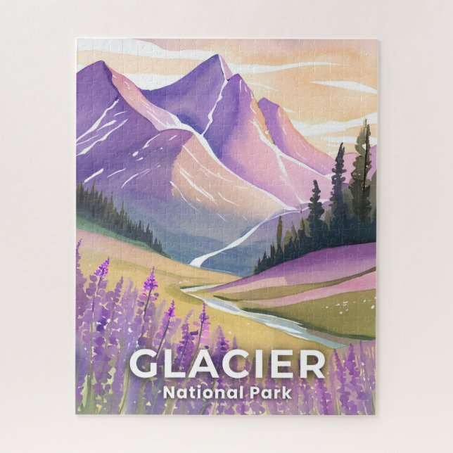 Glacier National Park | Spring Lavender Watercolor Jigsaw Puzzle (Vertical)