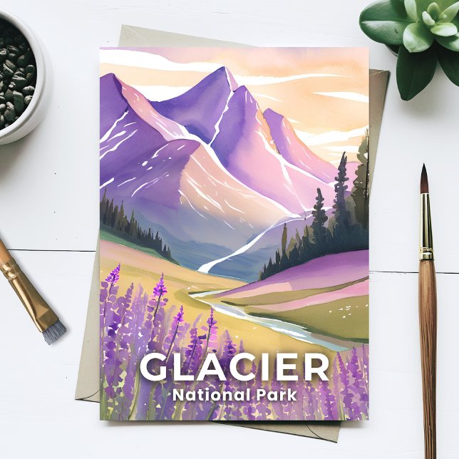 Glacier National Park | Spring Lavender Watercolor Postcard (Creator Uploaded)