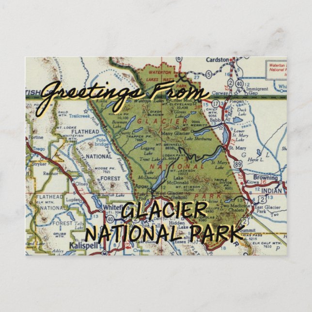 Glacier National Park Vintage Map Postcard (Front)