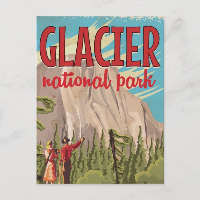 Glacier National Park vintage travel poster. Postcard (Front)