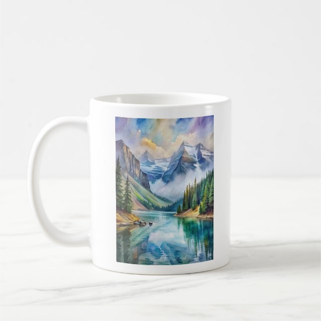 Glacier National Park Watercolor  Coffee Mug (Left)