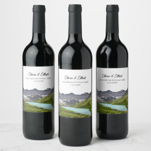 Glacier National Park Wedding Favour Personalized Wine Label