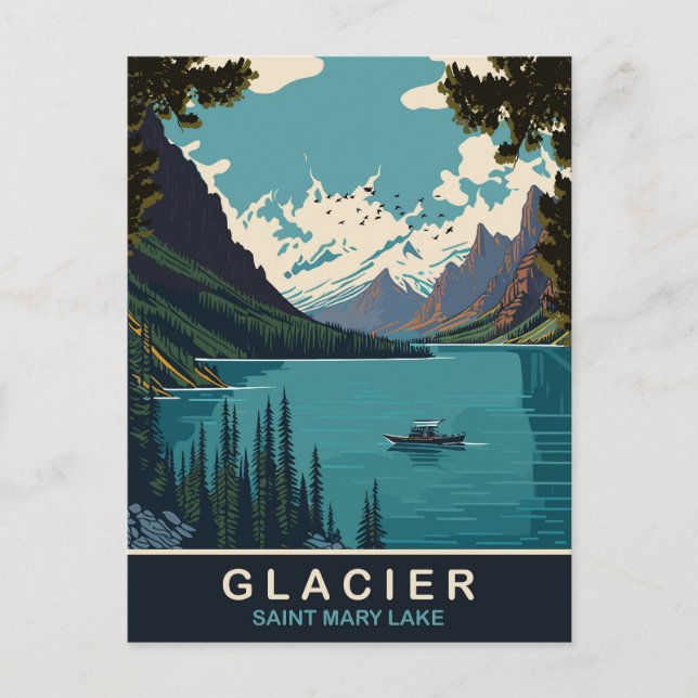 Glacier, Saint Mary Lake, MT, Travel Postcard (Front)