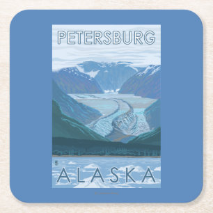 Glacier Scene - Petersburg, Alaska Square Paper Coaster