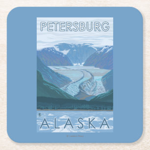 Glacier Scene - Petersburg, Alaska Square Paper Coaster