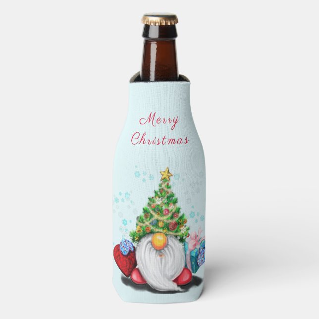 Glacière de bouteille de Noël Gnome avec cadeaux (Bottle Devant)