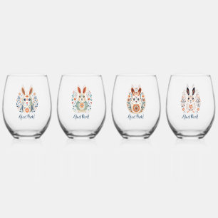 Glad Påsk! Scandinavian Rabbits  Stemless Wine Glass