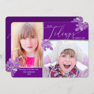 Glad Tidings Ultra Violet Holly Family 2-Photos Ho Holiday Card