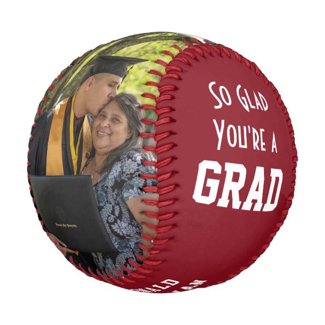 GLAD YOU'RE A GRAD 2 Photo Monogram Graduation Baseball (Angled)