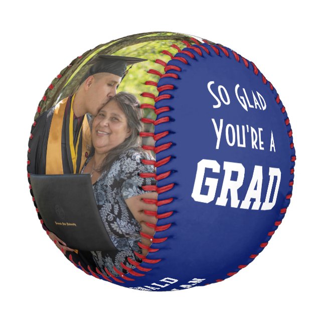 GLAD YOU'RE A GRAD 2 Photo Monogram Graduation Baseball (Angled)