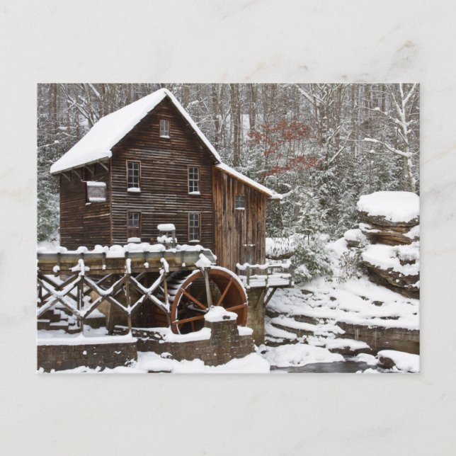 Glade Creek Grist Mill in Winter Holiday Postcard (Front)