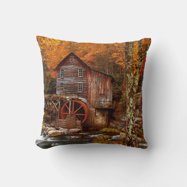 Glade Creek Grist Mill Throw Pillow (Front)