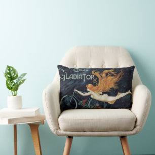 Gladiator Cycles, Vintage Victorian Art Nouveau Lumbar Pillow