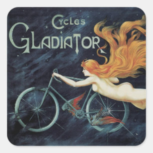 Gladiator Cycles, Vintage Victorian Art Nouveau Square Sticker