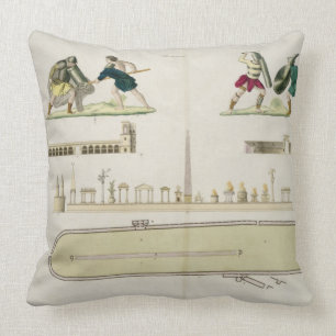 Gladiators and a plan of the circus of Caracalla, Throw Pillow