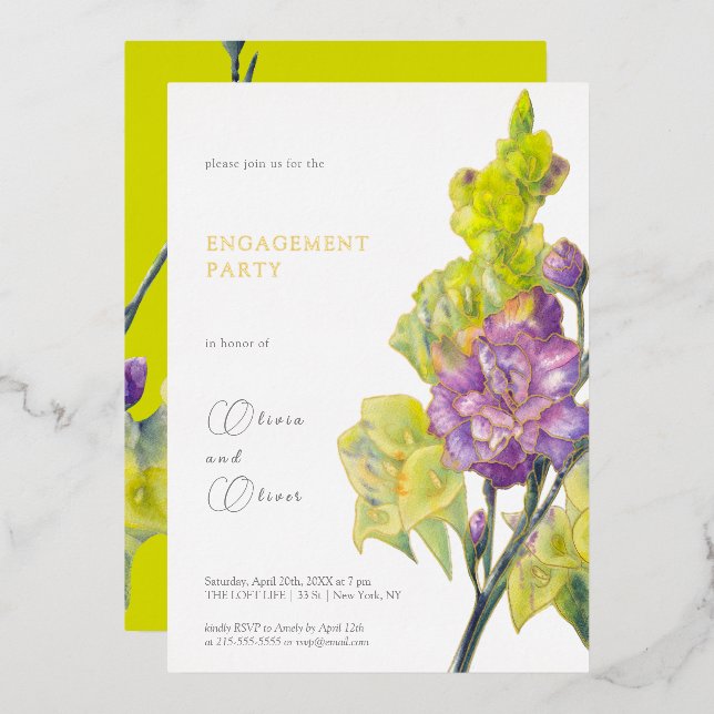 Gladiolus And Calla Flowers Foil Invitation (Front/Back)