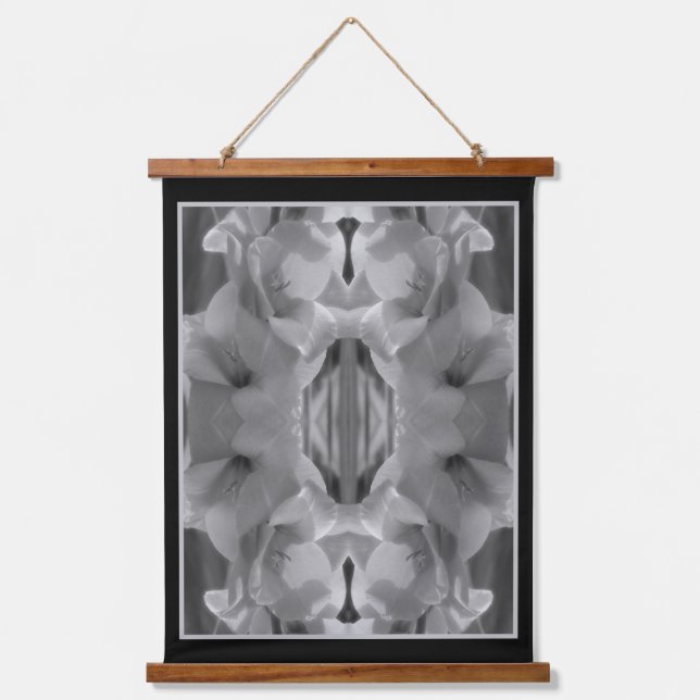 Gladiolus Flower Black And White Abstract   Hanging Tapestry (Front)