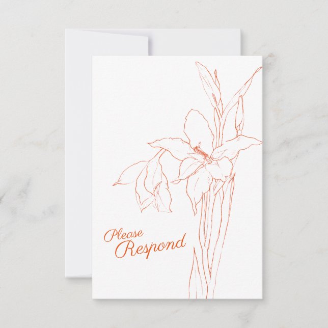 Gladiolus line art botanic RSVP wedding Card (Front)