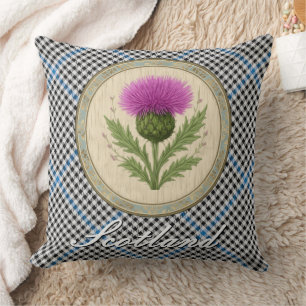Gladstone Tartan and Scottish Thistle Throw Pillow