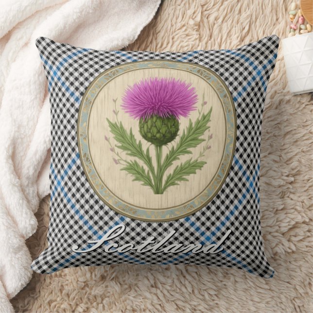 Gladstone Tartan and Scottish Thistle Throw Pillow (Blanket)