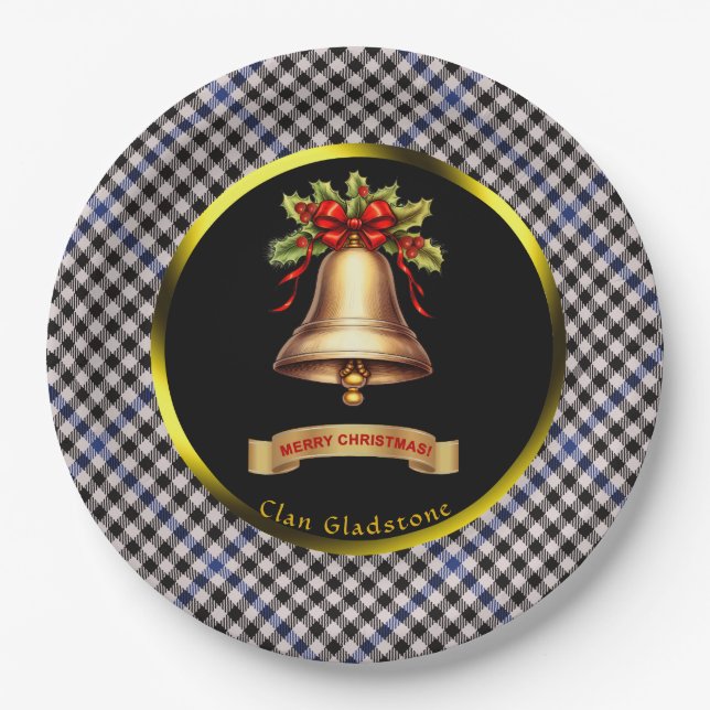 Gladstone Tartan Personalized Christmas Paper Plate (Front)