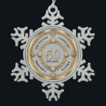 Glam 50 Anniversary white diamond set in gold Snowflake Pewter Christmas Ornament<br><div class="desc">Glam sparkling white diamond set in gold swirly frame,  50th wedding anniversary commemorative wall clock.
Customizable text in changeable gold font colour.
Images of diamonds and gold were created with a text-to-image generator.</div>