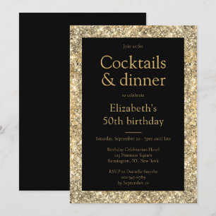 Glam 50th Birthday Black Gold Invitation