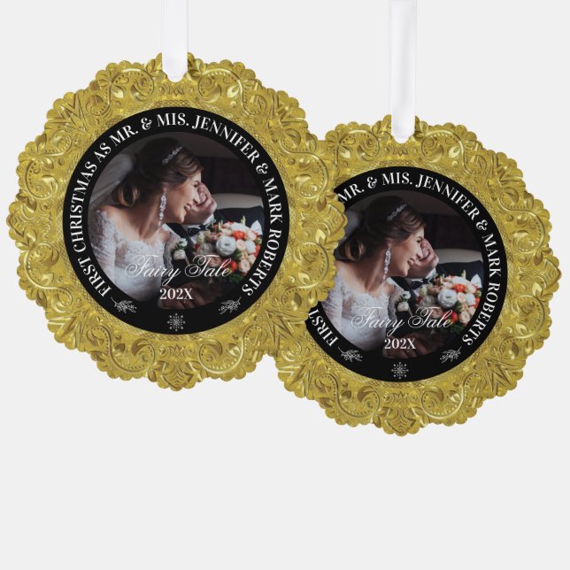 Glam 50th Wedding Anniversary-Custom Photo Ornament Card (Front/Back)