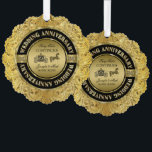 Glam 50th Wedding Anniversary-Horse & Carriage  Ornament Card<br><div class="desc">Glamourous,  elegant 50th wedding anniversary commemorative plate. Black and gold with diamond accents. Wedding horse and carriage and black and gold. Customizable text. The fairy tale continues.</div>
