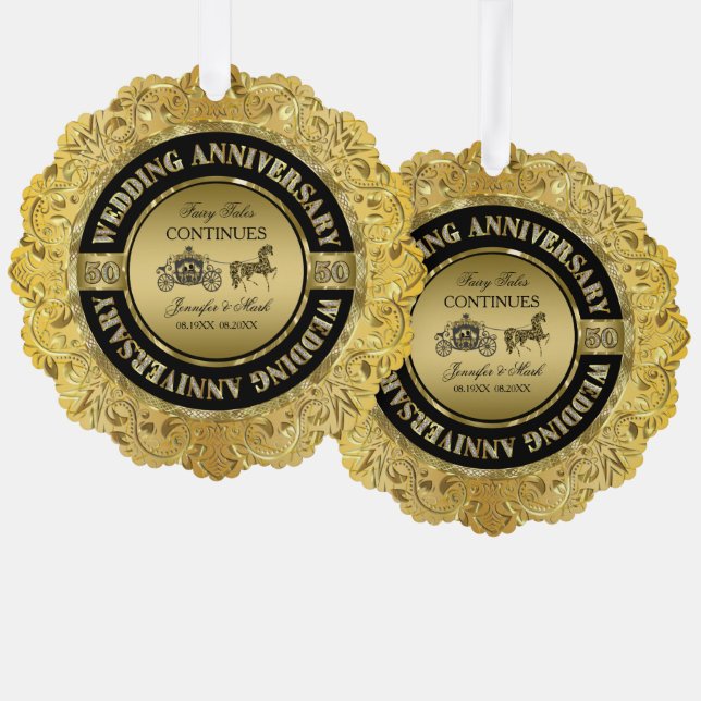 Glam 50th Wedding Anniversary-Horse & Carriage  Ornament Card (Front/Back)